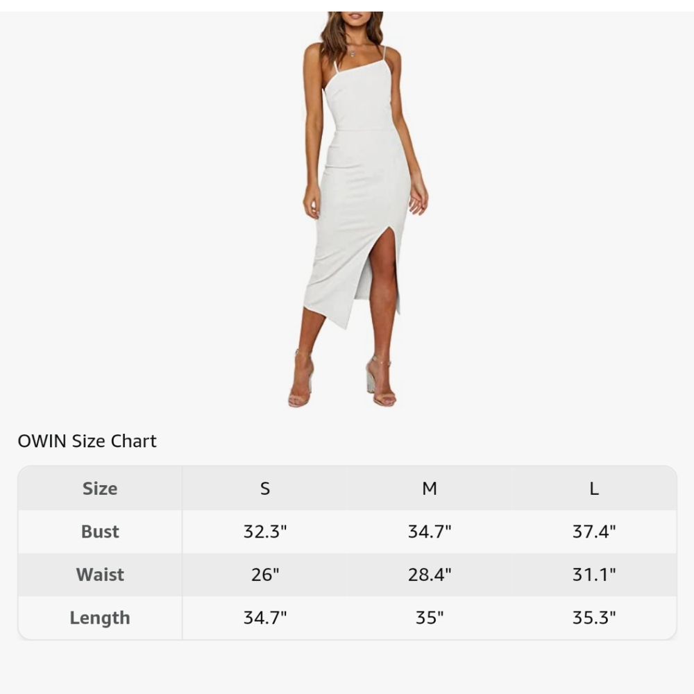 OWIN Women's Adjustable Spaghetti Straps Sleeveless High Waist Slit BodyconDress - Picture 7 of 7